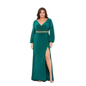 Mac Duggal Emerald Gown with Gold Detailing